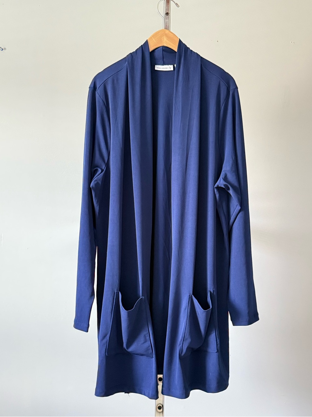 Susan Graver Liquid Knit Open Front Cardigan with Pockets XL